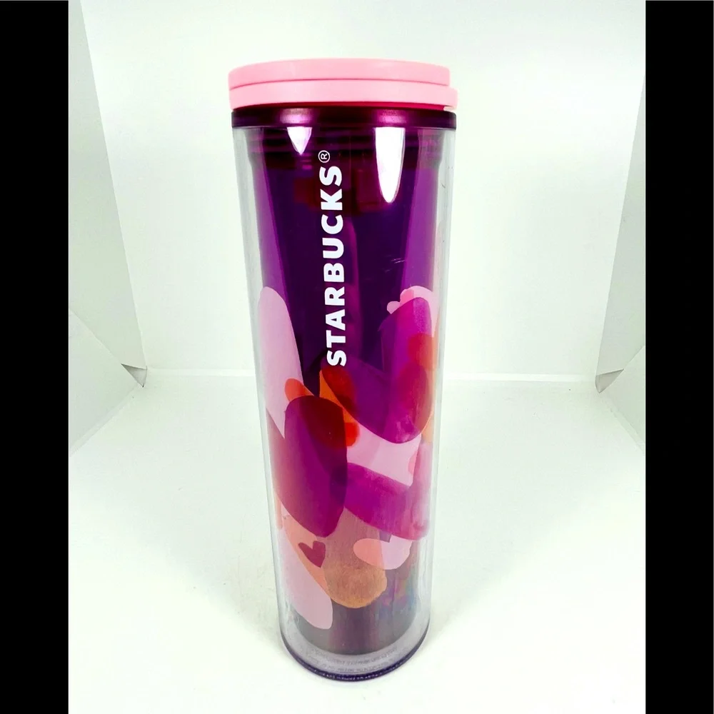 Starbucks Valentines 2020 Pink Purple Tumbler Hearts Cold Hot Cup 16oz Acrylic